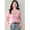 Charming Beaded Heart Knit Sweater for Women, Autumn/Winter Loose Fit Inner Layer Top