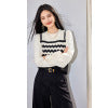 French Style Knitwear with Striped PatchworkElegant Women's Top