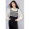French Style Knitwear with Striped PatchworkElegant Women's Top