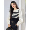 French Style Knitwear with Striped PatchworkElegant Women's Top
