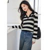 Academy Style Turn-Down Collar Knit Sweater for Women, Autumn/Winter Innerwear, Vintage Polo Shirt Top