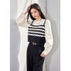 French Style Knitwear with Striped PatchworkElegant Women's Top
